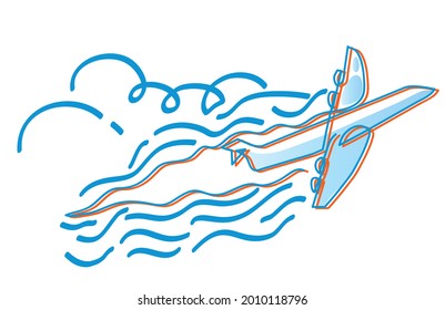 Eine Zeichnung des Flugzeugs.
Eine durchgehende Zeichnung des Flugzeugs mit blauem Himmel.
