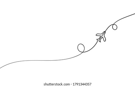 Ruta de vuelo de avión de trazado de una línea, vector dibujado mano minimalista Línea continua ilustración