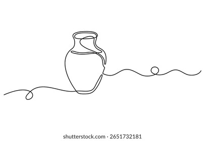 Um desenho de linha do vaso de argila grego antigo, isolado no fundo branco, um desenho de linha contínua de água antiga jug.one desenho de linha de argila jug .antique jug ícone .vetor de linha única.