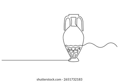 Um desenho de linha do vaso de argila grego antigo, isolado no fundo branco, um desenho de linha contínua de água antiga jug.one desenho de linha de argila jug .antique jug ícone .vetor de linha única.