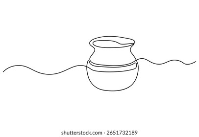 Um desenho de linha do vaso de argila grego antigo, isolado no fundo branco, um desenho de linha contínua de água antiga jug.one desenho de linha de argila jug .antique jug ícone .vetor de linha única.