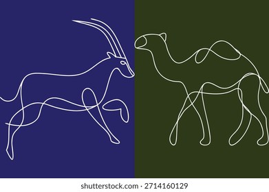 Dibujo de una línea de antílope y camello lado a lado