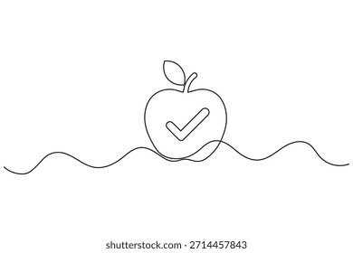 Dibujo de una línea de una manzana con una marca de verificación en el interior, que simboliza la Aprobación o la corrección