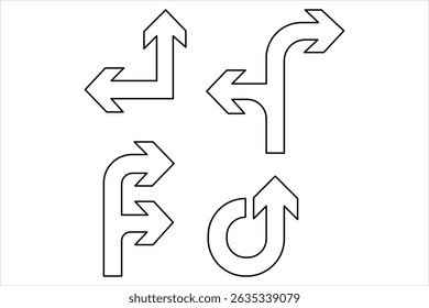 Um desenho de uma linha do conjunto de setas símbolo contínuo de uma única linha arte seta design Vetor ilustração
