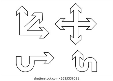 Um desenho de uma linha do conjunto de setas símbolo contínuo de uma única linha arte seta design Vetor ilustração
