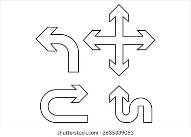 Um desenho de uma linha do conjunto de setas símbolo contínuo de uma única linha arte seta design Vetor ilustração
