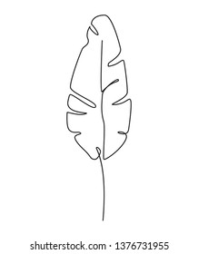 One line drawing. Line art. Contour drawing of Banana leaf. Tropical fashion print in a minimalist style is suitable for interior decoration, postcards, creating a logo or printing on clothes.