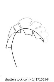 One line drawing. Line art. Contour drawing of Banana leaf. Tropical fashion print in a minimalist style is suitable for interior decoration, postcards, creating a logo or printing on clothes.