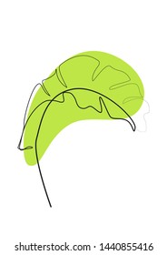 One line drawing. Line art. Contour drawing of Banana leaf. Tropical fashion print in a minimalist style is suitable for interior decoration, postcards, creating a logo or printing on clothes.