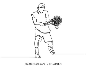 One line drawing art illustration of tennis player.