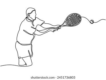 One line drawing art illustration of tennis player.