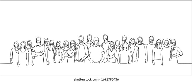 One line drawing art of people wearing masks to prevent epidemic wuhan coronavirus 2019-cov covid-19 pandemic 