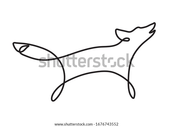 One Line Drawing Art Wolf Logo Stock Vector Royalty Free 1676743552