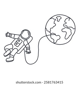  One Line Drawing of an Astronaut Floating in Space 