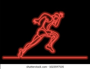 one line drawing of athlete running fast with neon vector effect