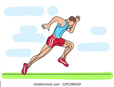 one line drawing of athlete running fast