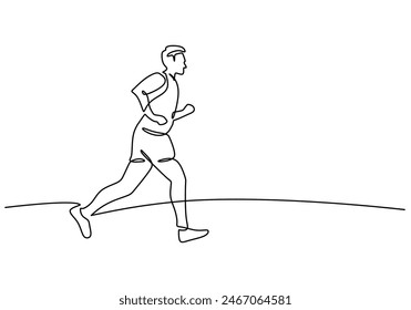 dibujo de una línea de atleta corriendo rápido. Dibujo de línea continua de hombre trotando. Concepto club de fitness. Línea simple dibujada a mano