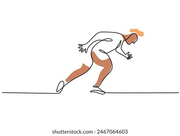 dibujo de una línea de atleta corriendo rápido. Dibujo de línea continua de pareja hombre y mujer trotando. Concepto club de fitness. Línea simple dibujada a mano