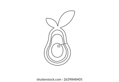 One line drawing background. Continuous line drawing of avocado. Vector illustration.  Continuous line drawing of avocado, continuous line of avocado fruit.