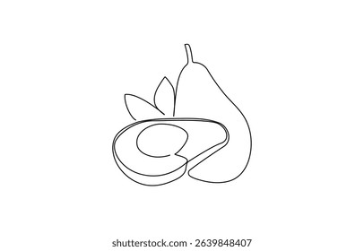 One line drawing background. Continuous line drawing of avocado. Vector illustration.  Continuous line drawing of avocado, continuous line of avocado fruit.