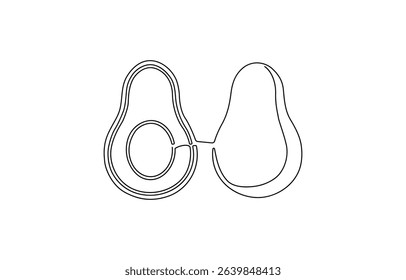 One line drawing background. Continuous line drawing of avocado. Vector illustration.  Continuous line drawing of avocado, continuous line of avocado fruit.