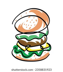 Dibujo de una línea de la hamburguesa de Bacon
Un dibujo continuo de la hamburguesa.

