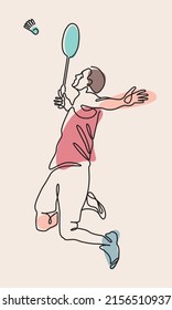 Un dibujo de línea del jugador de bádminton salta y destroza el cargador.