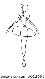 One line drawing ballet dancer. Hand drawing silhouette of girl. Simple design. Continuous Line Art of a Ballerina. Minimalism. Vector illustration.