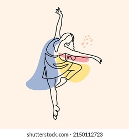 One line drawing ballet dancer slim woman figure minimalist