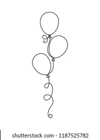 One line drawing balloons sketch isolated on white background.