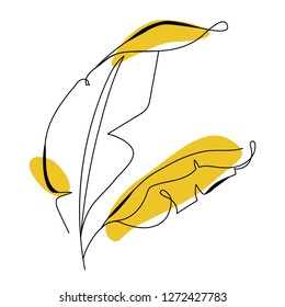 One Line Drawing Banana Tree Leaf. Modern Single Line Art, Aesthetic Contour. Perfect For Home Decor Such As Posters, Wall Art, Tote Bag, T-shirt Print, Sticker, Mobile Case. Vector Illustration