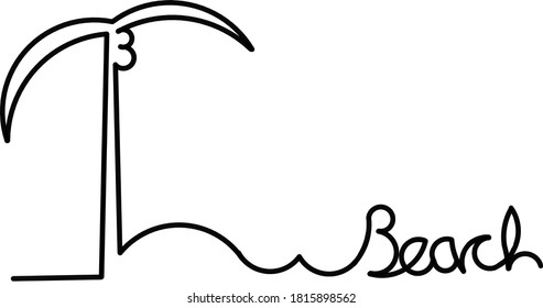 Imagen de la playa de un cartel de dibujo de una línea. Diseño de minimalismo minimalista con dibujo manual continuo aislado en ilustración vectorial de fondo blanco.