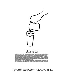 one line drawing of a barista continuously making a drink.line art of a barista's hand making a drink.simple line vector illustration