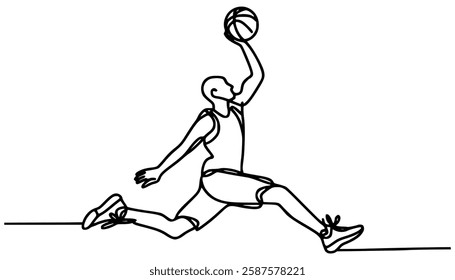 one line drawing basketball player slamdunk sport vector illustration template design