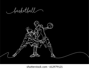 One Line Drawing of Basketball Player with black background
