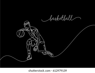 One Line Drawing of Basketball Player with black background