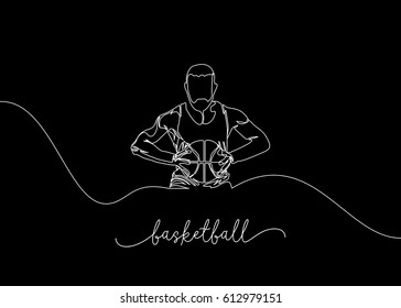 One Line Drawing of Basketball Player with black background