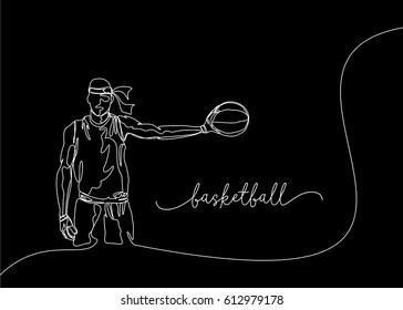 One Line Drawing of Basketball Player with black background