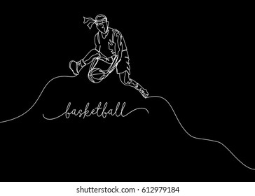 One Line Drawing of Basketball Player with black background