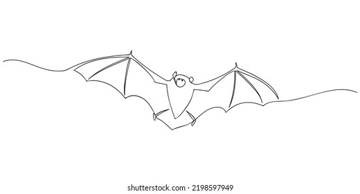 One line drawing of a bat. Simple vector background, web banner, poster for Halloween or International Bat Night. Isolated Vector illustration. Bat.