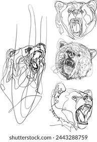 one line drawing bear, abstract art
