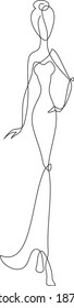 One line drawing.  Beautiful elegant lady in a long dress.