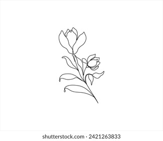one line drawing of beautiful flower. continuous line art Free Vector set of flowers Plants one line illustration Minimalist Prints illustration