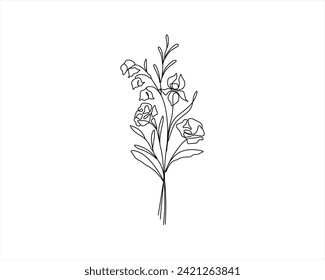 one line drawing of beautiful flower. continuous line art Free Vector set of flowers Plants one line illustration Minimalist Prints illustration