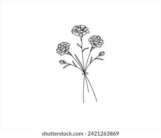 one line drawing of beautiful flower. continuous line art Free Vector set of flowers Plants one line illustration Minimalist Prints illustration