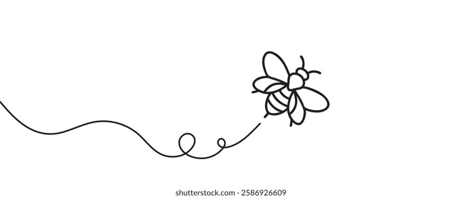 One line drawing of bee, drawing of flying bee. vector illustration
