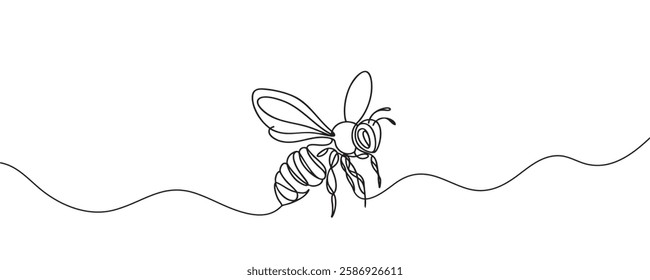 One line drawing of bee, drawing of flying bee. vector illustration