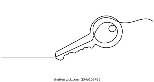 One line drawing of big key isolated on white background, Renting and Buying Property Continuous Line Editable Icon, continuous line drawing of key vector illustration one line style, Continuous one.