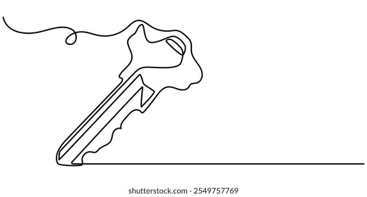  One line drawing of big key isolated on white background. continuous line drawing of key vector illustration one line style, Security concept continuous line art. Editable outline. Vector minimalist