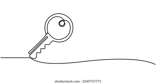 Eine zeilige Zeichnung mit großem Schlüssel einzeln auf weißem Hintergrund. durchgehende Linienzeichnung der wichtigsten Vektorgrafik ein Linienstil, Sicherheitskonzept durchgehende Linienart. Bearbeitbare Kontur. Vektor minimalistisch